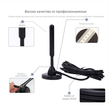 LoRa магнитна антена със силно усилване, SMA мъжки конектор, 3 m кабел, медна пръчка, диапазон 800–960 MHz, 868/915 MHz