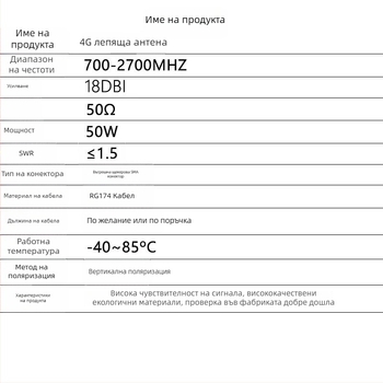 4G външна водоустойчива омнидирекционна патч антена с SMA конектор, SWR ≤ 1.5 — Chenyuxin CYX-TP