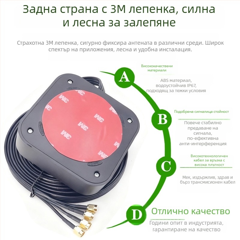 Кабинетна антена за DTU/NB/3G/4G модули – четири‑в‑едно универсална антена за 4G/5G обхват