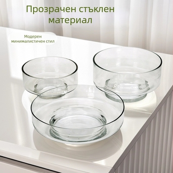 Свещник от прозрачно стъкло с основа от дърво и керамика, хидропонна мини градина със сукуленти, ръчна изработка, модерен минималистичен стил