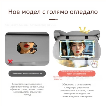 LED огледало за грим за автомобилен слънчев визьор (LED сензорно осветление; универсално пасва; монтаж тип щипка; възможност за лого; персонализиране)