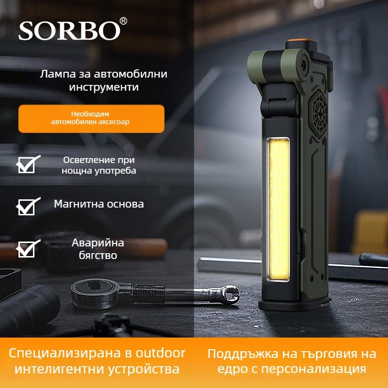 Автомобилен чук за аварийно счупване на стъкло с LED фенерче и аварийно осветление, магнитно закрепване, нож за срязване на колан, ABS