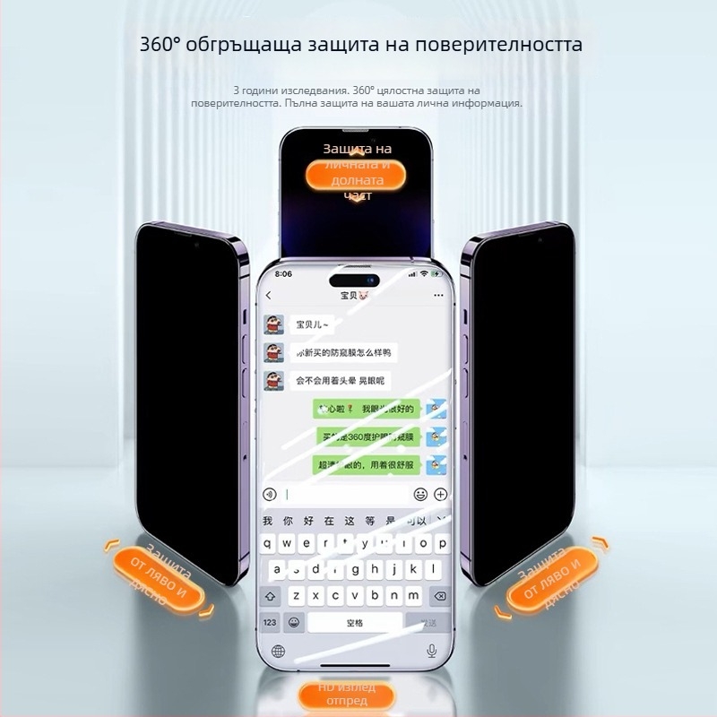 Поверителен протектор за екран от закалено стъкло за Apple iPhone — фронтален протектор, защита на поверителността