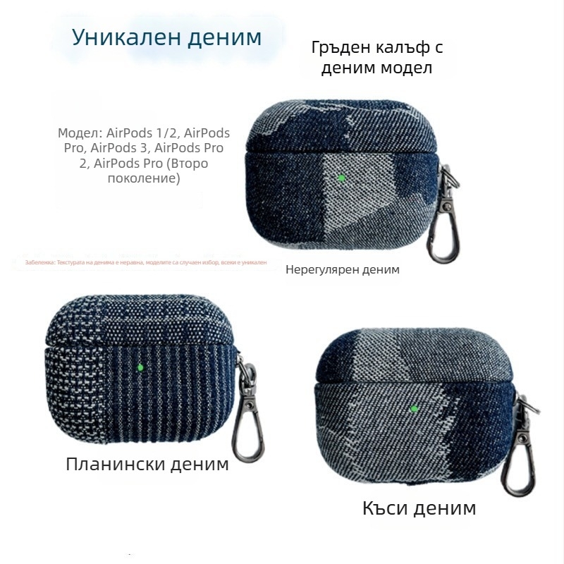 AirPods Pro деним кейс – твърд корпус, ръчна изработка, с възможност за персонализация, за Apple AirPods Pro 1/2/3/4 поколения