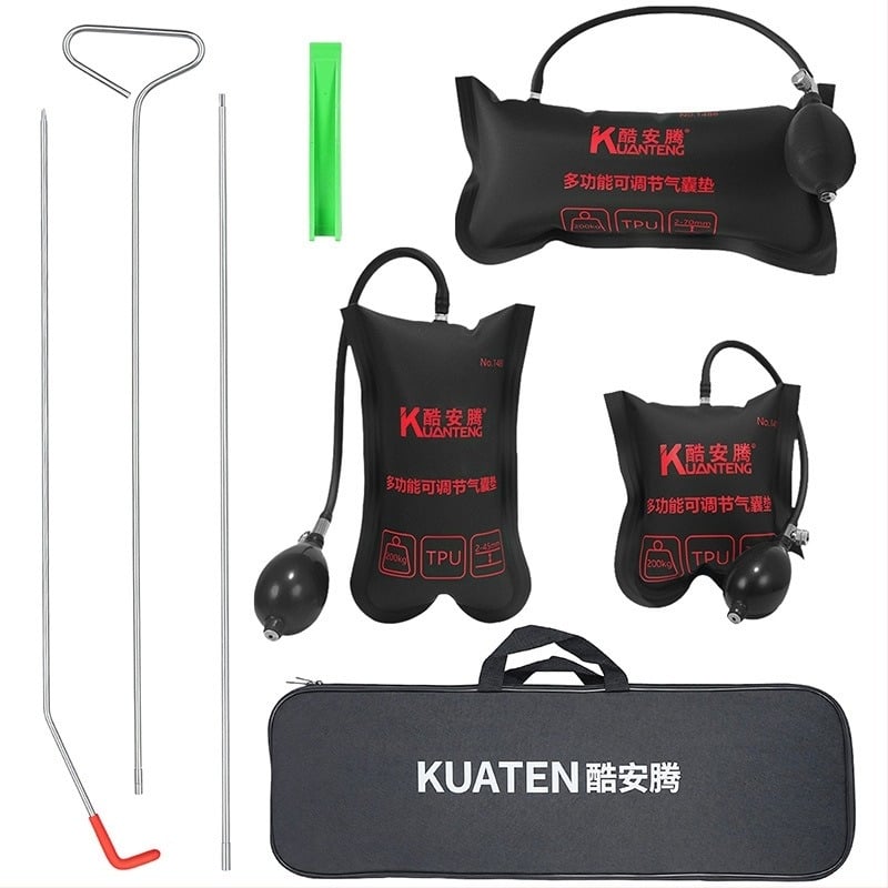 Инструмент за отключване на автомобилна врата със сет дръпвания за въздушната възглавница и клин за отваряне на врати