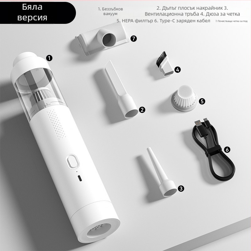 Ръчна безжична прахосмукачка за кола – безчетков мотор, безжично захранване, 7.4V, 90W, 11000Pa всмукване