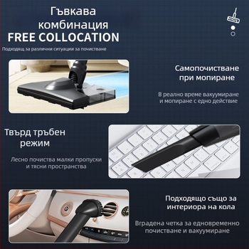 Безжична ръчна прахосмукачка за кола, 120W, двуфункционална подова четка, тиха работа под 36 dB, време на работа 1–3 ч