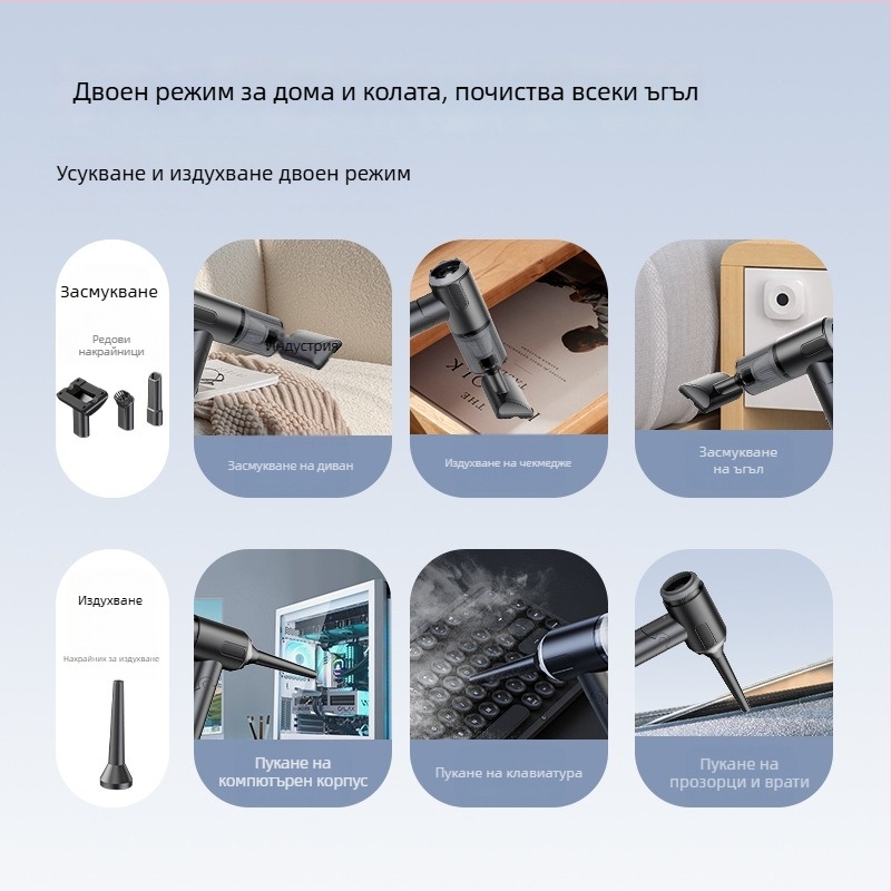 Преносима прахосмукачка за дома и кола, безжичен духач и всмукване, двойна функция, батерийно захранване, 6000 Па, 80 W, ≤36 V
