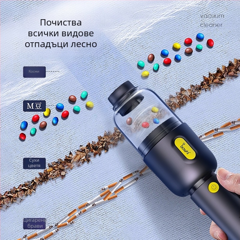 Безжична прахосмукачка за автомобил, ръчна, всмукване 2100–3000 Па, вградена батерия ≤500 mAh, автономия 1–3 ч, шум <36 dB, контейнер за прах