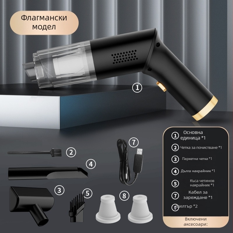 Автомобилна вакуумна прахосмукачка - преносима, безжична, презареждаща се (7.4V, 150W, 20000Pa)