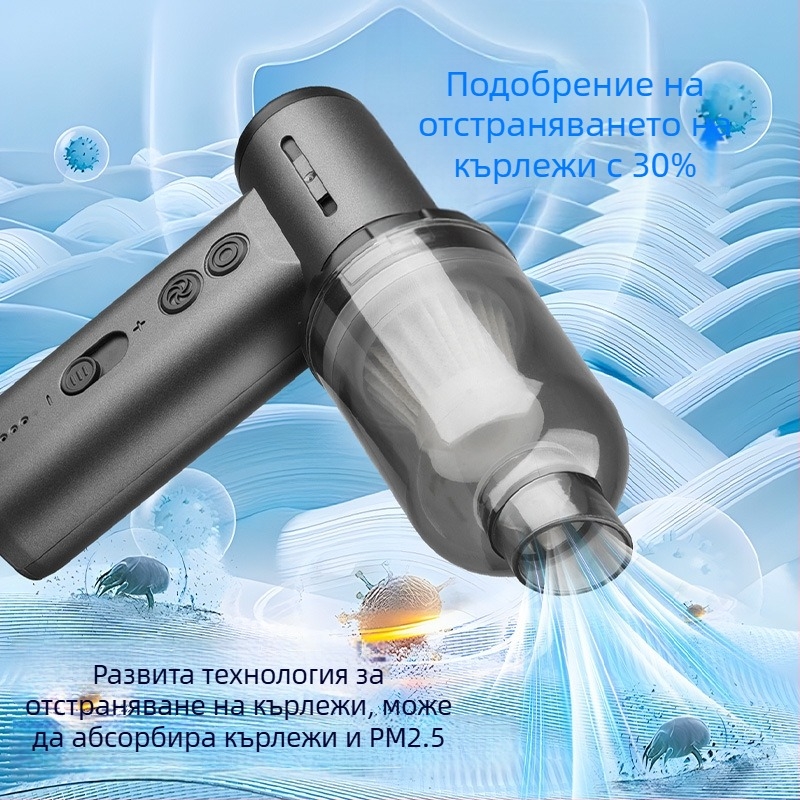 Преносим автомобилен прахосмукачка, безжичен ръчен вакуум с всмукване 20000 Pa, 10 W входна мощност, цифров дисплей, живот на батерията 1–3 ч