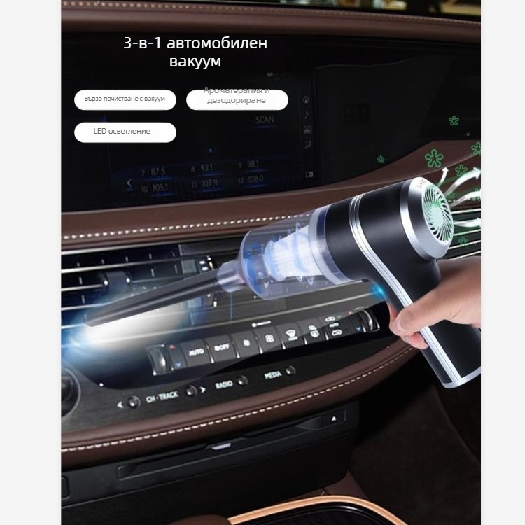 Безжична прахосмукачка за автомобили за мокро и сухо почистване – презареждаема, 70W, 7.4V, 6000Pa, 200 cm кабел, компактна преносима