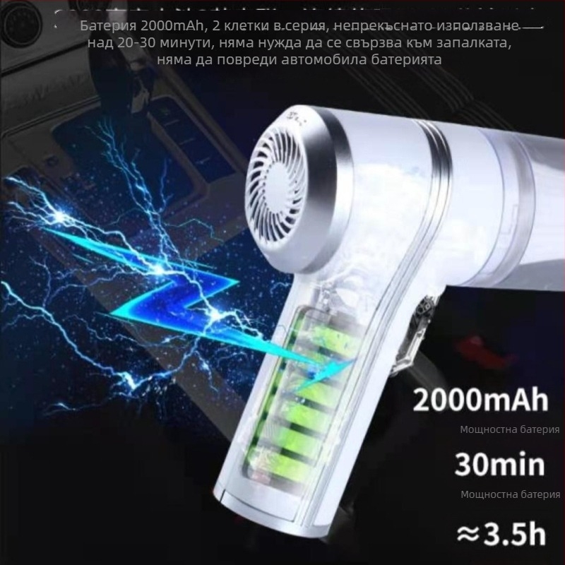 Безжична прахосмукачка за автомобили за мокро и сухо почистване – презареждаема, 70W, 7.4V, 6000Pa, 200 cm кабел, компактна преносима