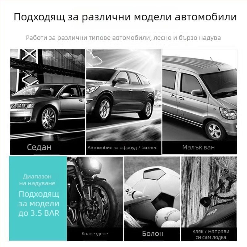 Въздушна помпа за автомобили с висока мощност, преносима, 12V, 150W, дълъг кабел 2.5 м, тръба за надуване 50 см, поток >70 L/min