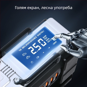 Автомобилен инфларатор с цифров дисплей, еднокамерен цилиндър, 12V, 120W, 25 л/мин