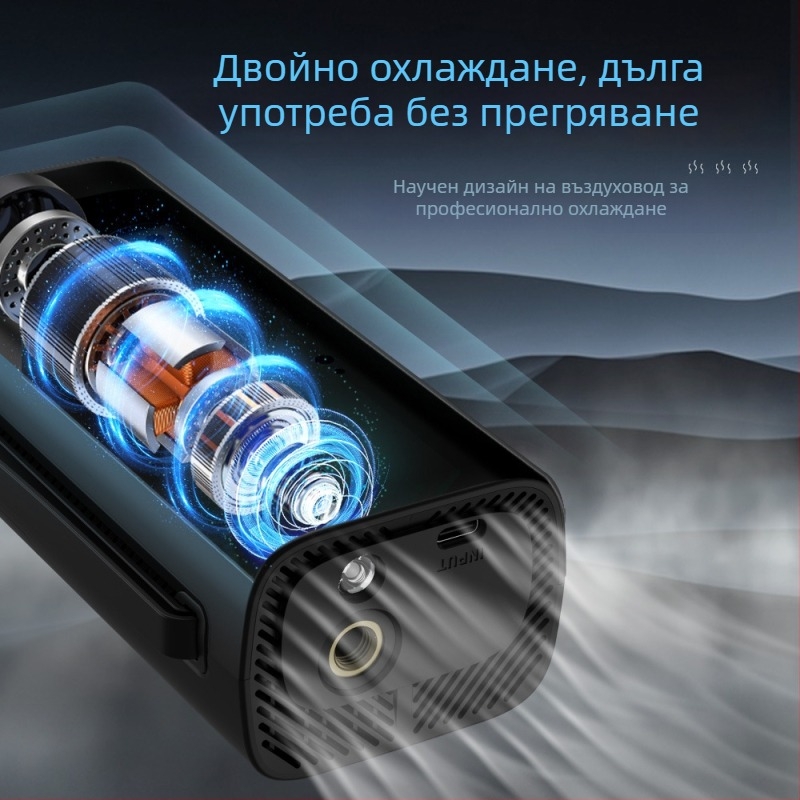 Автомобилна помпа за въздух – безжична, преносима, автоматично изключване, цифров дисплей, USB зареждане; 12V, 100W, 25 л/мин, 5–20 мин непрекъсната работа