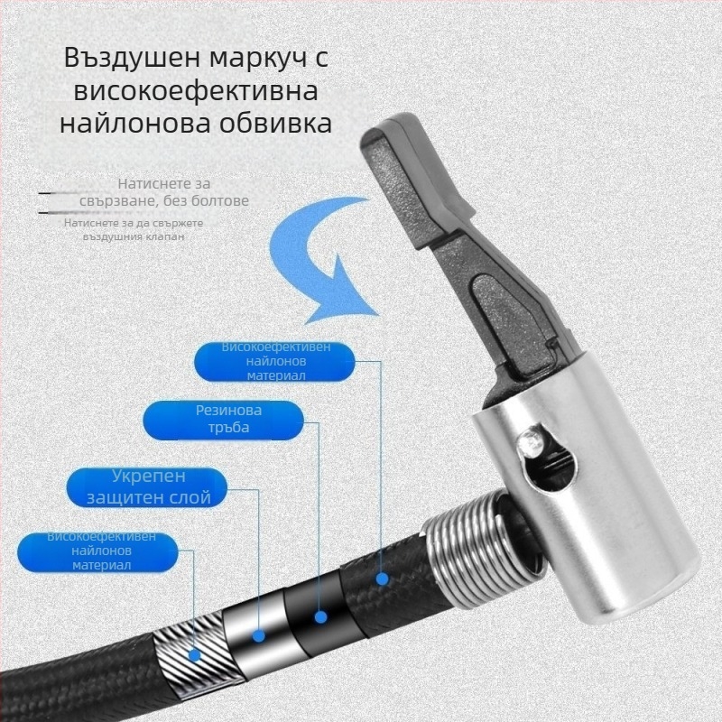 Преносима автомобилна помпа за въздух, 12V, 120W, 45 л/мин, едноцилиндрова, с манометър, кабел 1,5–3 м