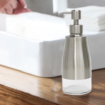 Hao Chen дозатор за сапун с помпа от 304 неръждаема стомана и стъкло, полирана повърхност, тегло 339 g, ръчно натискане