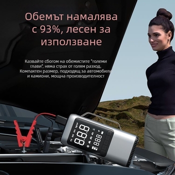 Автомобилен аварийно стартерно захранване с вакуум, въздушна помпа и цифров дисплей (14.8V, 120W, 70 л/мин, USB зареждане)