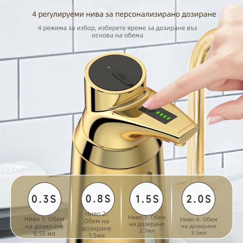 Автоматичен диспенсър за сапун със сензор – ABS+PET, CE/RoHS/FCC сертификации, монтаж без пробиване, модел GM-S2309B-G, марка Greatmay