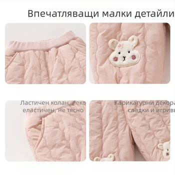 Детски термални памучни спортни панталони с подплата от флис, средна талия, 90% памук, карикатурен принт, зима 2025