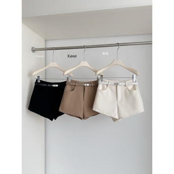 Вълнени шорти за жени: А-образен силует, колан, висока талия, 95% вълна + Спандекс