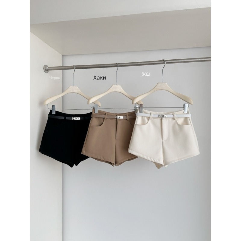 Вълнени шорти за жени: А-образен силует, колан, висока талия, 95% вълна + Спандекс