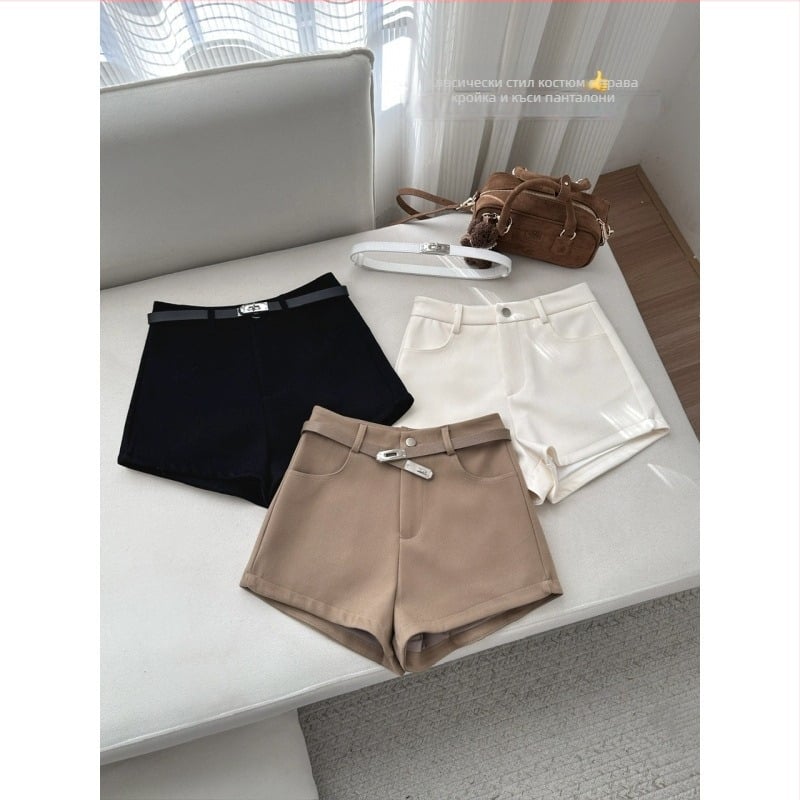 Вълнени шорти за жени: А-образен силует, колан, висока талия, 95% вълна + Спандекс