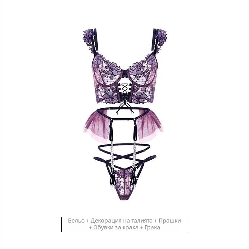 Луксозен комплект бельо с банел, полиестер, без ръкави, V-образно деколте, мини пола — удобно за сватбени фотосесии