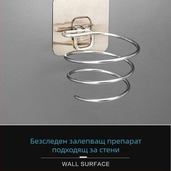 Държач за сешоар от неръждаема стомана, полирано покритие, 3-етажна конструкция, модел A1, носимост 3 кг, модерен минималистичен стил
