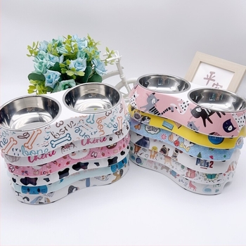 Двойни купи за котки и кучета от меламин и неръждаема стомана, удароустойчиви и лесни за почистване