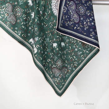 Bentley копринено-вълнен квадратен шал, преплетена плетка, INS стил, джобен шал