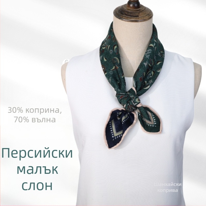 Bentley копринено-вълнен квадратен шал, преплетена плетка, INS стил, джобен шал