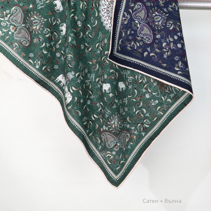 Bentley копринено-вълнен квадратен шал, преплетена плетка, INS стил, джобен шал