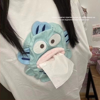 Мъжка тениска с джоб, карикатурна щампа clownfish, къс ръкав, свободен силует, памук