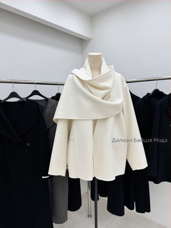 Дамско палто от вълна и якова вълна със яка-шал, двустранно вълнено, къс модел, японско-корейски ежедневен стил