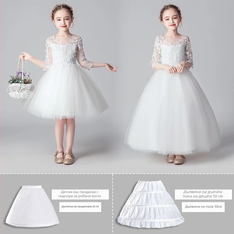 Детска принцова рокля за сценично изпълнение с метален пръстен за подпора, рибена кост за поддръжка, регулируема пухкава пола — Пролет 2025