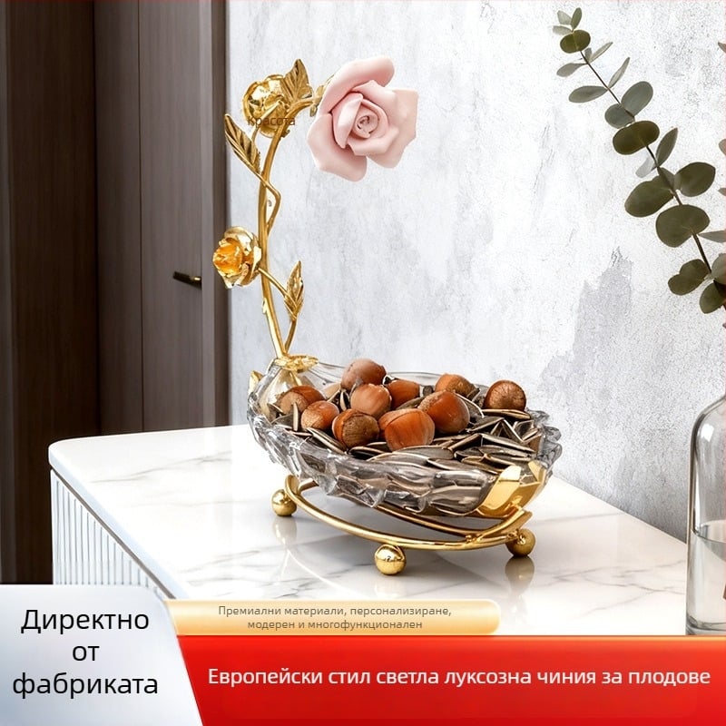Листовидна стъклена чиния за плодове, прост стил, кристално прозрачно