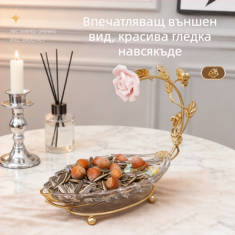 Листовидна стъклена чиния за плодове, прост стил, кристално прозрачно