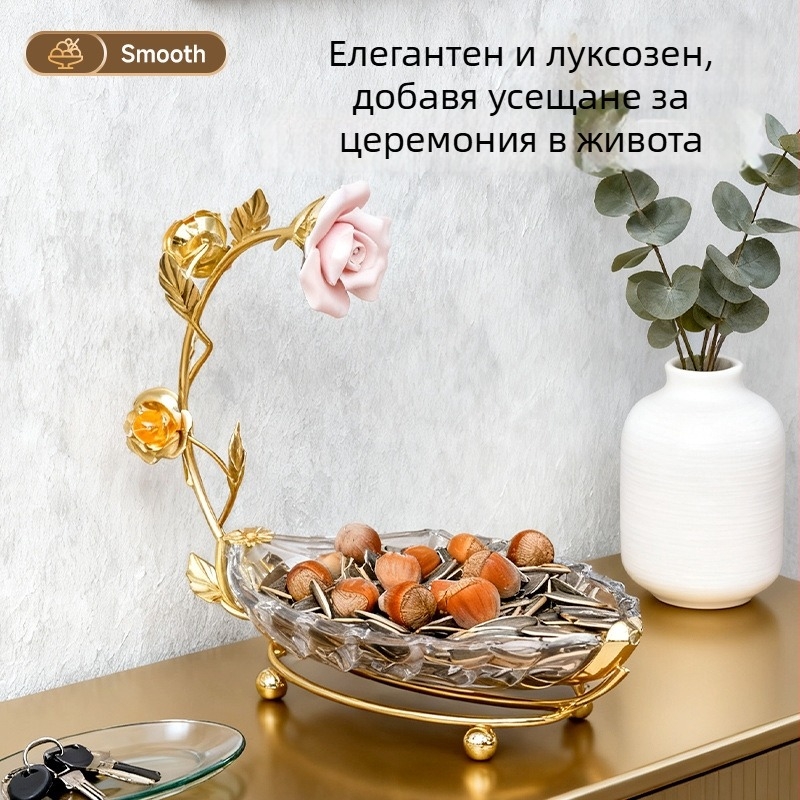 Листовидна стъклена чиния за плодове, прост стил, кристално прозрачно
