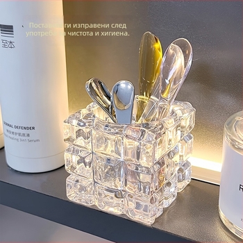 Козметичен органайзер с стъклено настолно огледало и държател за шпатула, модел 0107, Saint-wang, стъкло, произход Zhejiang, модерен минималистичен стил