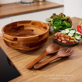 Дървена купа за салата - Cedar, дървена конструкция, кръгла форма, модерен минималистичен стил, подходяща за микровълнова