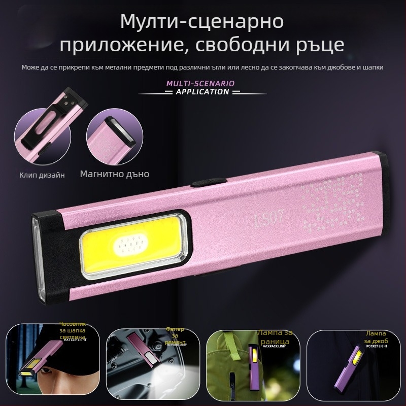 LED ръчно фенерче с магнит, водоустойчиво мини преносимо ултраярко осветление за открити условия; алуминиева сплав, 850 mAh батерия, 10W LED източник, ръчно задвижване