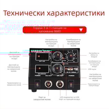 Станция за горещ въздух Gordak 868D – заваряване на електроника, тегло 2.92