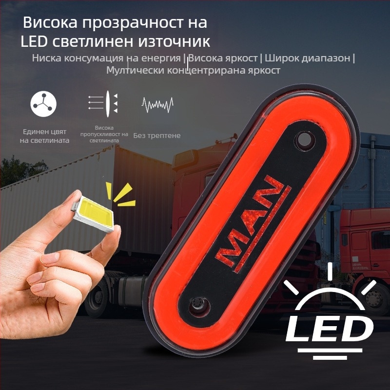 LED странична светлина за камиони и ванове с персонализирано лого, модел Light guide edge light, 12V/24V, съвместима с ванове и камиони, персонализация на логото