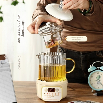 Здравословен чайник от боросиликатно стъкло, 380V, 1000W, бутонен контрол, подходящ за 6+ човека