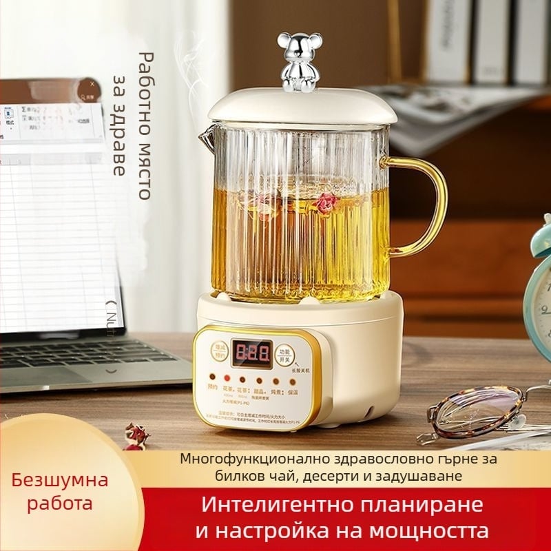 Здравословен чайник от боросиликатно стъкло, 380V, 1000W, бутонен контрол, подходящ за 6+ човека