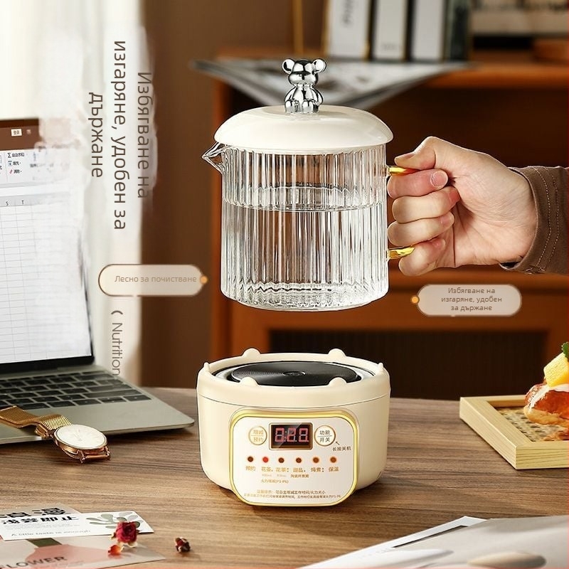 Здравословен чайник от боросиликатно стъкло, 380V, 1000W, бутонен контрол, подходящ за 6+ човека