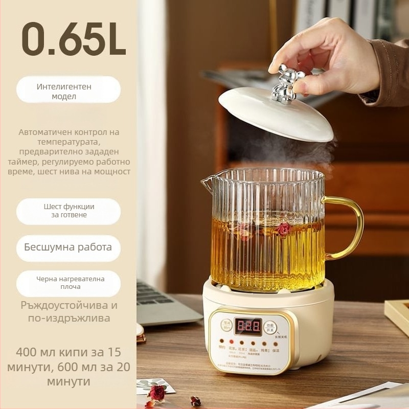 Здравословен чайник от боросиликатно стъкло, 380V, 1000W, бутонен контрол, подходящ за 6+ човека