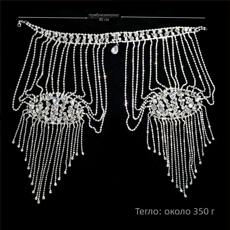 Колието с изкуствен кристал, ръчна изработка, кръстосана верига, ромбовидна и капковидна геометрия, тегло около 350 г